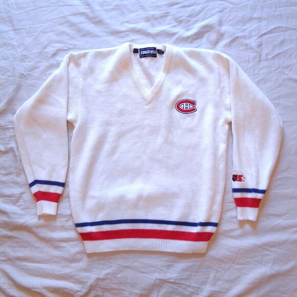 VTG 1980s Starter NHL Hockey Montreal Canadiens Acrylic V-Neck Sweater Adult M - Picture 1 of 12